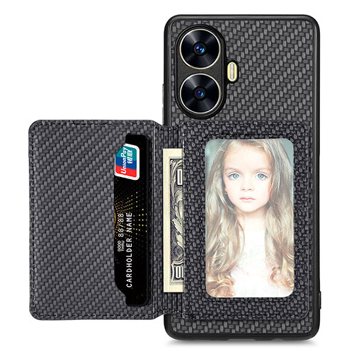 Ultra-thin Silicone Gel Soft Case Cover with Magnetic S02D for Realme Narzo N55 Black