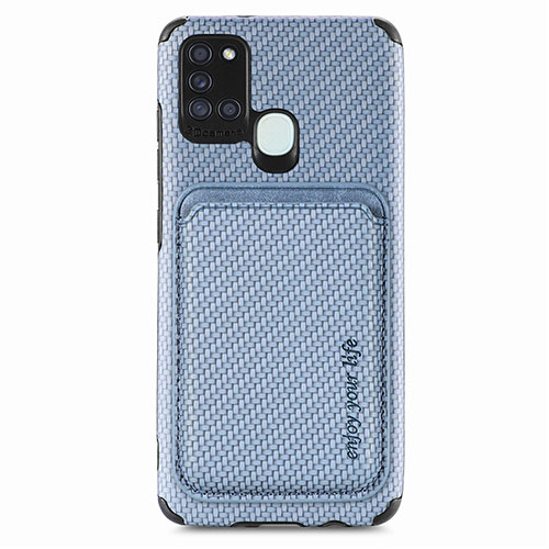 Ultra-thin Silicone Gel Soft Case Cover with Magnetic S02D for Samsung Galaxy A21s Blue
