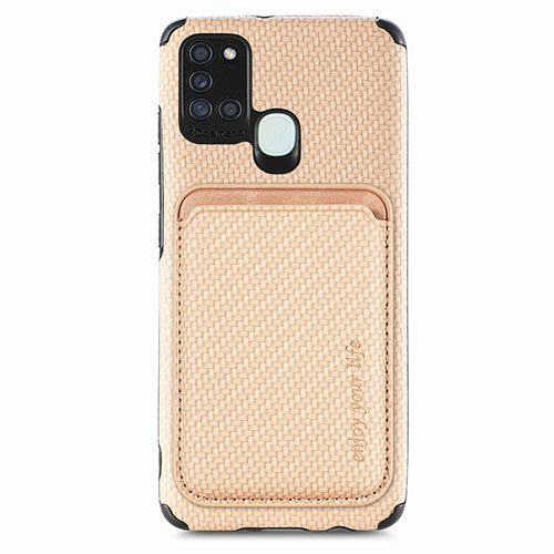Ultra-thin Silicone Gel Soft Case Cover with Magnetic S02D for Samsung Galaxy A21s Gold