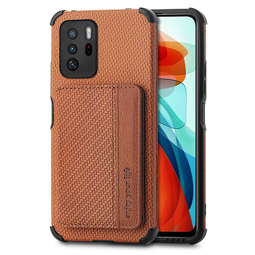 Ultra-thin Silicone Gel Soft Case Cover with Magnetic S02D for Xiaomi Redmi Note 10 Pro 5G Brown