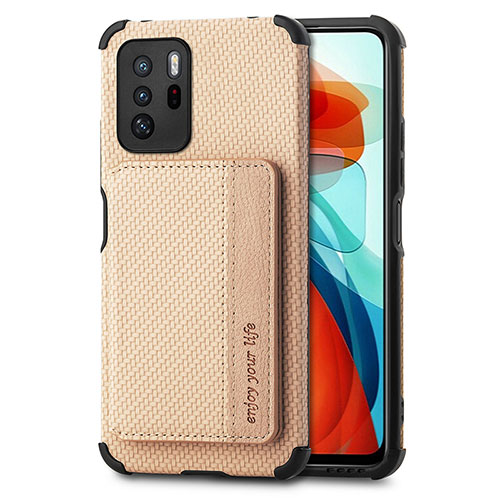 Ultra-thin Silicone Gel Soft Case Cover with Magnetic S02D for Xiaomi Redmi Note 10 Pro 5G Gold