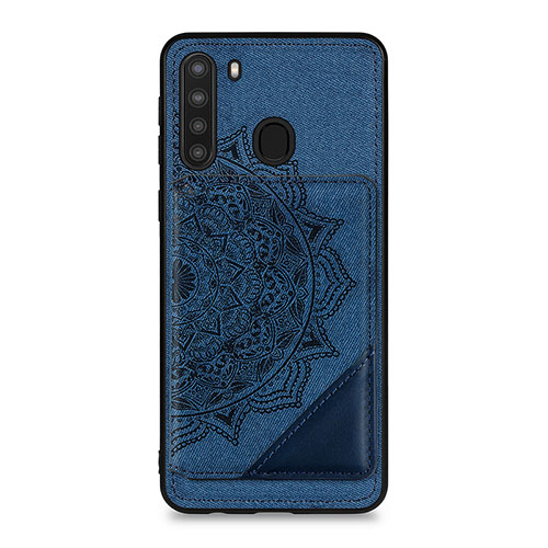 Ultra-thin Silicone Gel Soft Case Cover with Magnetic S03D for Samsung Galaxy A21 Blue