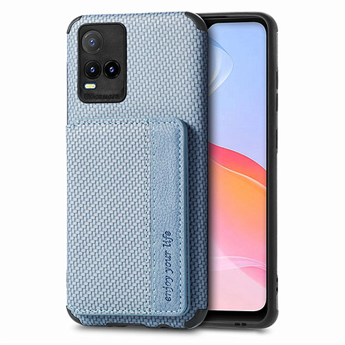 Ultra-thin Silicone Gel Soft Case Cover with Magnetic S03D for Vivo Y21 Blue