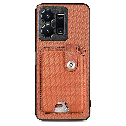 Ultra-thin Silicone Gel Soft Case Cover with Magnetic S03D for Vivo Y35 4G Brown
