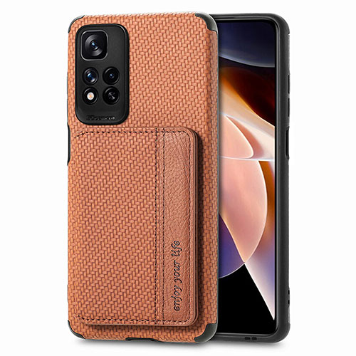 Ultra-thin Silicone Gel Soft Case Cover with Magnetic S03D for Xiaomi Mi 11i 5G (2022) Brown