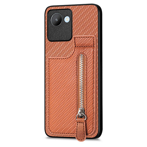 Ultra-thin Silicone Gel Soft Case Cover with Magnetic S04D for Realme C30s Brown