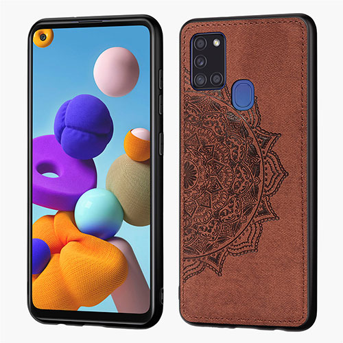 Ultra-thin Silicone Gel Soft Case Cover with Magnetic S04D for Samsung Galaxy A21s Brown