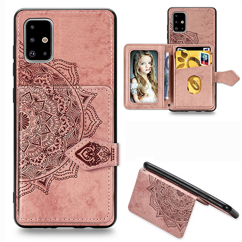 Ultra-thin Silicone Gel Soft Case Cover with Magnetic S04D for Samsung Galaxy A51 4G Rose Gold