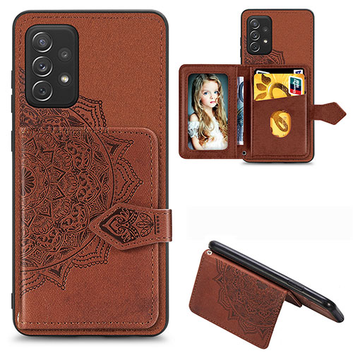 Ultra-thin Silicone Gel Soft Case Cover with Magnetic S04D for Samsung Galaxy A52 5G Brown