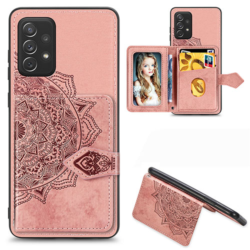 Ultra-thin Silicone Gel Soft Case Cover with Magnetic S04D for Samsung Galaxy A52 5G Rose Gold