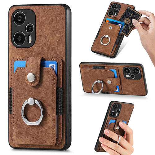 Ultra-thin Silicone Gel Soft Case Cover with Magnetic S04D for Xiaomi Poco F5 5G Brown