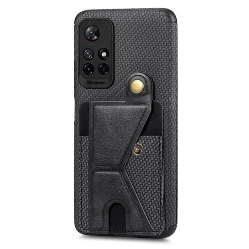 Ultra-thin Silicone Gel Soft Case Cover with Magnetic S04D for Xiaomi Redmi Note 11 5G Black