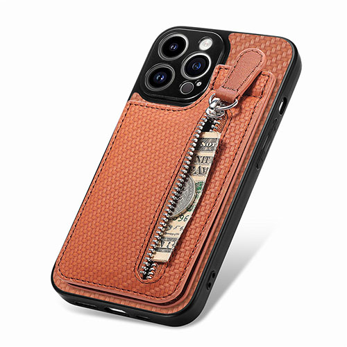 Ultra-thin Silicone Gel Soft Case Cover with Magnetic S05D for Apple iPhone 15 Pro Max Brown