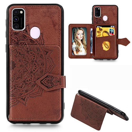 Ultra-thin Silicone Gel Soft Case Cover with Magnetic S05D for Samsung Galaxy M21 Brown