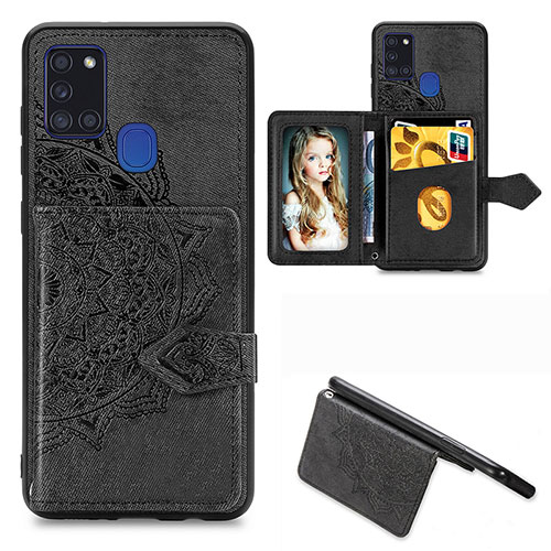 Ultra-thin Silicone Gel Soft Case Cover with Magnetic S06D for Samsung Galaxy A21s Black