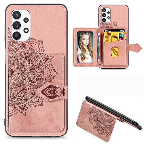 Ultra-thin Silicone Gel Soft Case Cover with Magnetic S06D for Samsung Galaxy A32 4G Rose Gold