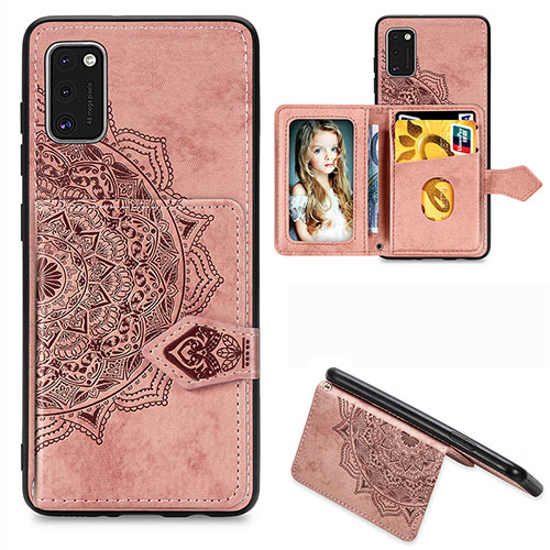 Ultra-thin Silicone Gel Soft Case Cover with Magnetic S06D for Samsung Galaxy A41 Rose Gold