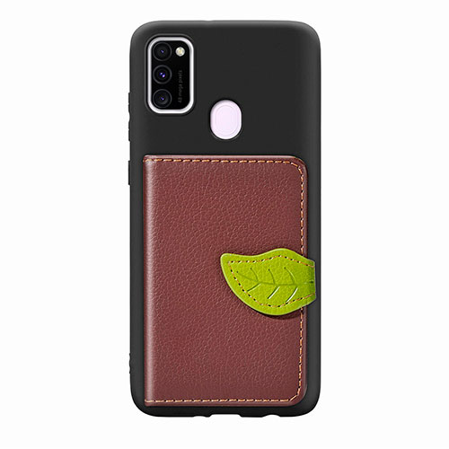 Ultra-thin Silicone Gel Soft Case Cover with Magnetic S06D for Samsung Galaxy M21 Brown