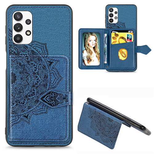 Ultra-thin Silicone Gel Soft Case Cover with Magnetic S06D for Samsung Galaxy M32 5G Blue