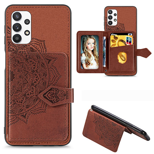 Ultra-thin Silicone Gel Soft Case Cover with Magnetic S06D for Samsung Galaxy M32 5G Brown