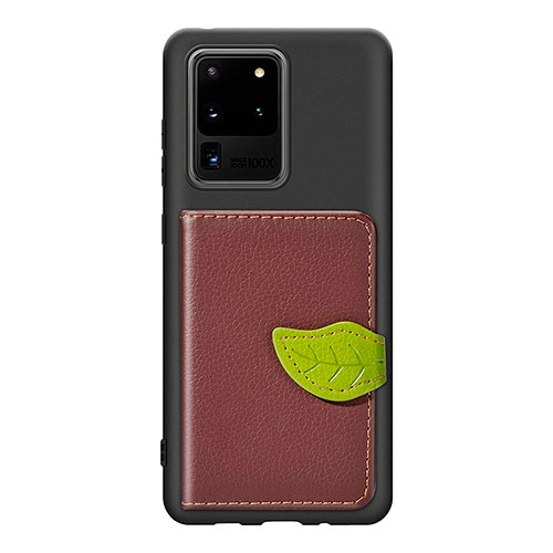 Ultra-thin Silicone Gel Soft Case Cover with Magnetic S06D for Samsung Galaxy S20 Ultra Brown