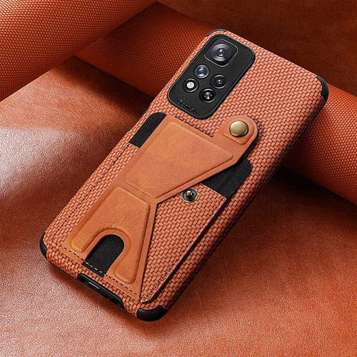 Ultra-thin Silicone Gel Soft Case Cover with Magnetic S06D for Xiaomi Poco X4 NFC Brown