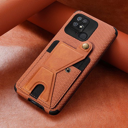 Ultra-thin Silicone Gel Soft Case Cover with Magnetic S06D for Xiaomi Redmi 10 India Brown