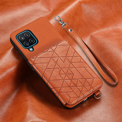 Ultra-thin Silicone Gel Soft Case Cover with Magnetic S07D for Samsung Galaxy F12 Brown