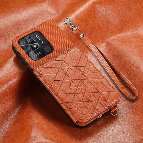 Ultra-thin Silicone Gel Soft Case Cover with Magnetic S07D for Xiaomi Redmi 10 India Brown