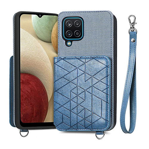 Ultra-thin Silicone Gel Soft Case Cover with Magnetic S08D for Samsung Galaxy A12 Blue