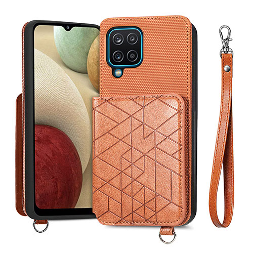 Ultra-thin Silicone Gel Soft Case Cover with Magnetic S08D for Samsung Galaxy A12 Brown
