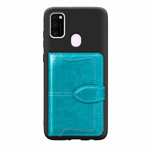 Ultra-thin Silicone Gel Soft Case Cover with Magnetic S12D for Samsung Galaxy M21 Cyan