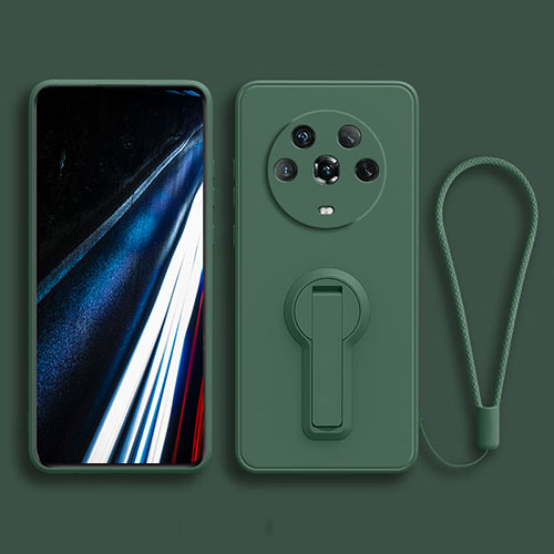 Ultra-thin Silicone Gel Soft Case Cover with Stand for Huawei Honor Magic4 5G Midnight Green