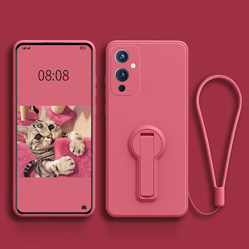 Ultra-thin Silicone Gel Soft Case Cover with Stand for OnePlus 9 5G Hot Pink