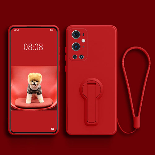 Ultra-thin Silicone Gel Soft Case Cover with Stand for OnePlus 9 Pro 5G Red