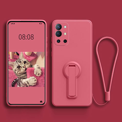 Ultra-thin Silicone Gel Soft Case Cover with Stand for OnePlus 9R 5G Hot Pink