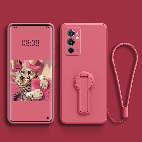 Ultra-thin Silicone Gel Soft Case Cover with Stand for OnePlus 9RT 5G Hot Pink