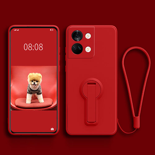 Ultra-thin Silicone Gel Soft Case Cover with Stand for OnePlus Nord 3 5G Red