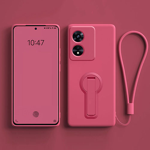 Ultra-thin Silicone Gel Soft Case Cover with Stand for Oppo A98 5G Hot Pink