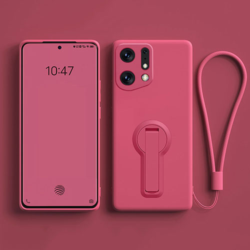 Ultra-thin Silicone Gel Soft Case Cover with Stand for Oppo Find X5 Pro 5G Hot Pink