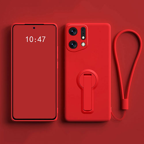 Ultra-thin Silicone Gel Soft Case Cover with Stand for Oppo Find X5 Pro 5G Red