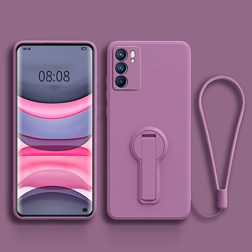 Ultra-thin Silicone Gel Soft Case Cover with Stand for Oppo Reno6 5G Purple