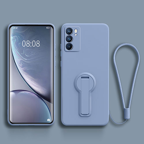 Ultra-thin Silicone Gel Soft Case Cover with Stand for Oppo Reno6 Pro 5G India Lavender Gray