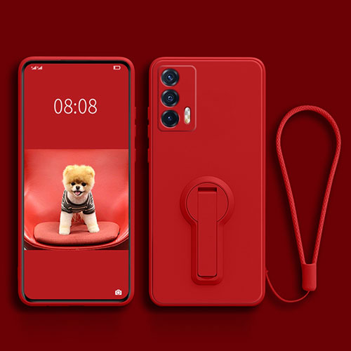 Ultra-thin Silicone Gel Soft Case Cover with Stand for Realme Q3 Pro 5G Red