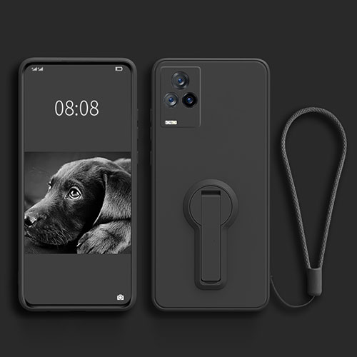 Ultra-thin Silicone Gel Soft Case Cover with Stand for Vivo iQOO 7 5G Black