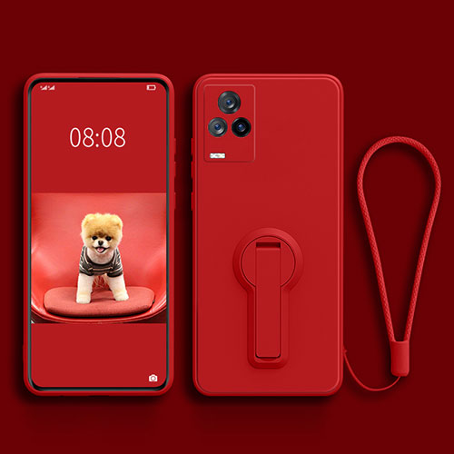 Ultra-thin Silicone Gel Soft Case Cover with Stand for Vivo iQOO 7 5G Red