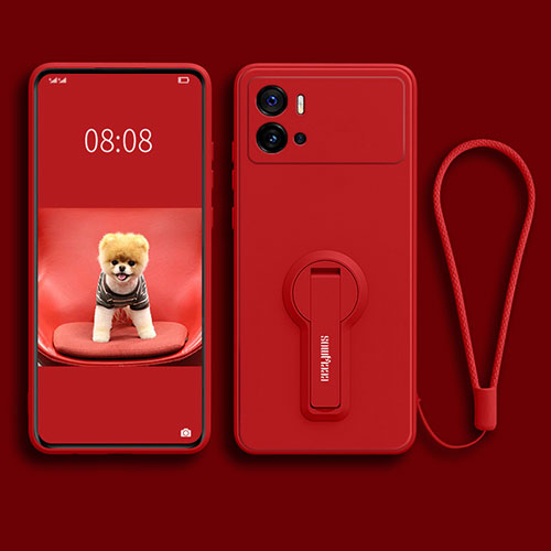 Ultra-thin Silicone Gel Soft Case Cover with Stand for Vivo iQOO 9 Pro 5G Red