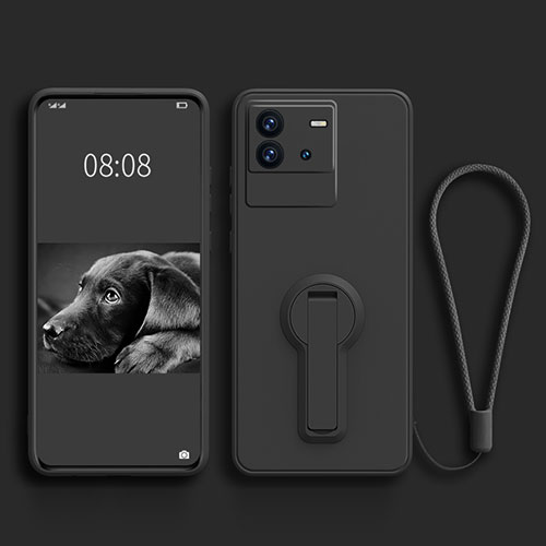 Ultra-thin Silicone Gel Soft Case Cover with Stand for Vivo iQOO Neo6 SE 5G Black