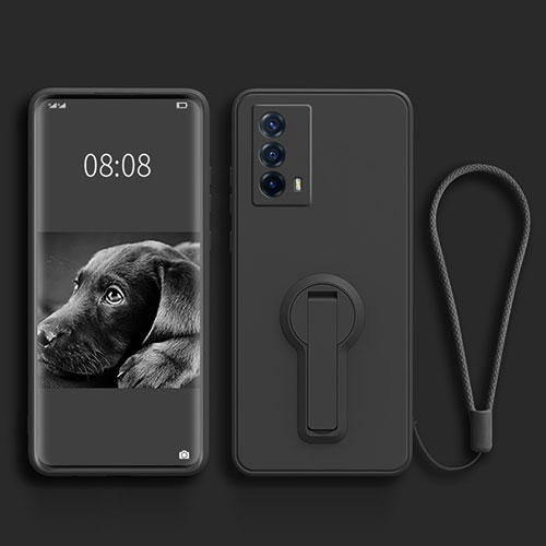 Ultra-thin Silicone Gel Soft Case Cover with Stand for Vivo iQOO Z5 5G Black