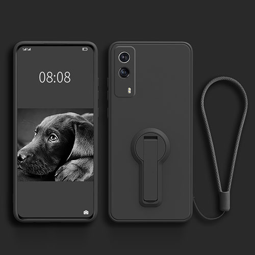 Ultra-thin Silicone Gel Soft Case Cover with Stand for Vivo V21e 5G Black